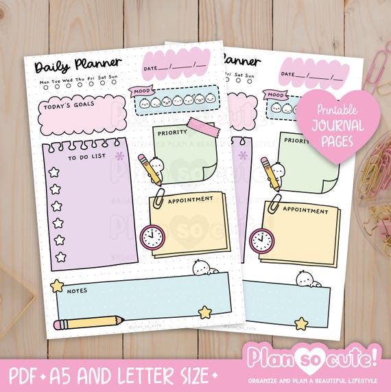 Printable Daily Planner, To-do list template, Goodnotes PDF insert, Tiny Puppet, calendar, Bullet Journal Printable, A5 and Letter size