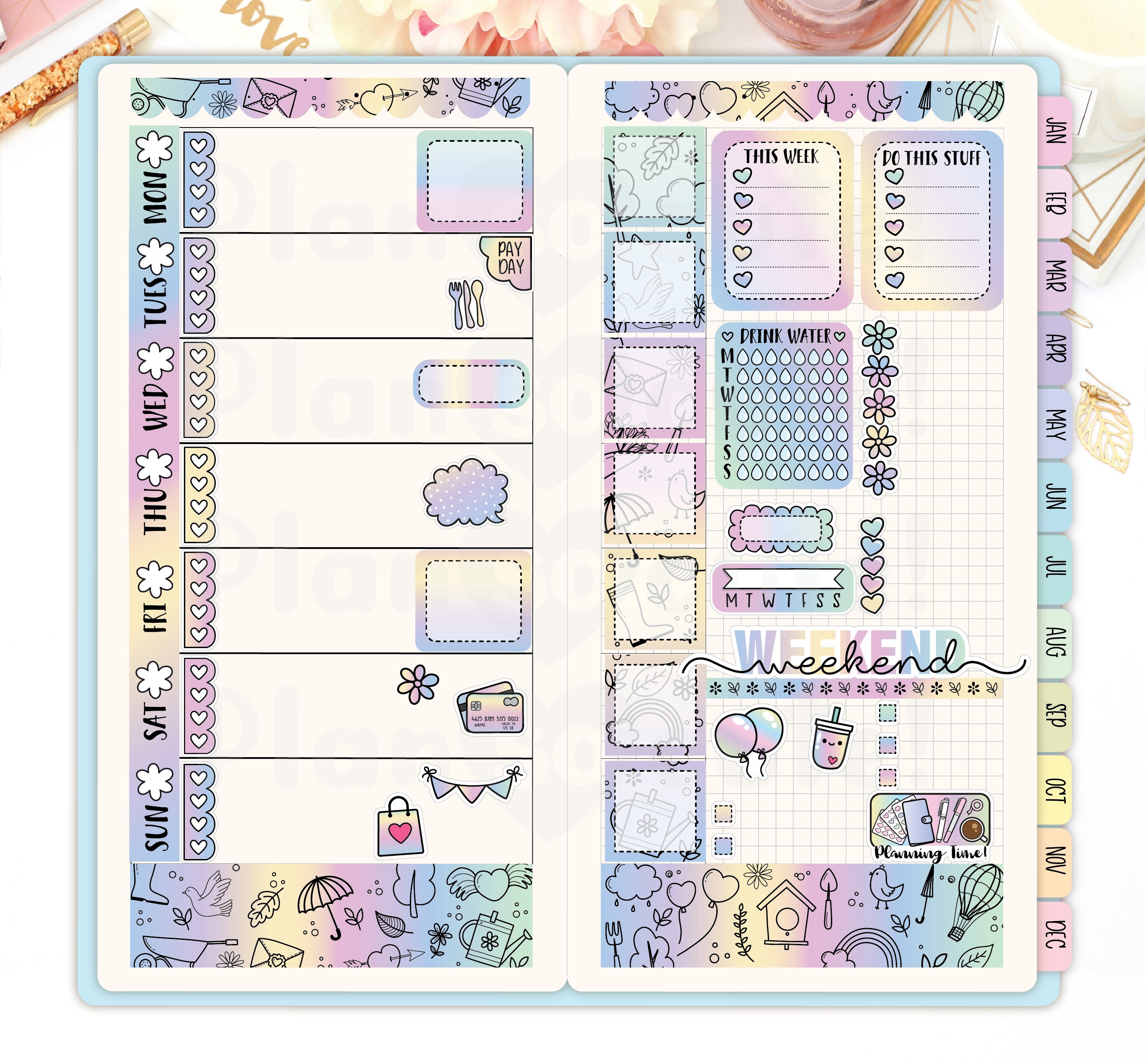 Spring Hobonichi Weeks Kit, Printable Planner Stickers, Cute Spring ...