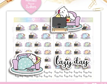 Lazy day Cleo Printable Planner Stickers, Bear Stickers, Cricut and Silhouette files, Bullet Journal Stickers