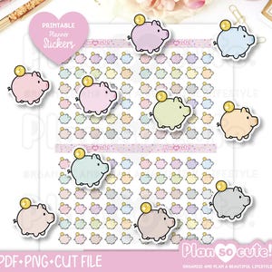 Sparschwein-Aufkleber, Kawaii-Aufkleber, druckbare Planer-Aufkleber, Bullet Journal-Aufkleber, Erin Condren-Aufkleber, Hobonichi-Aufkleber