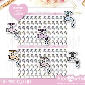 Water Tap Stickers, Kawaii Stickers, Printable Planner Stickers, Bullet Journal Stickers, Erin Condren Stickers, Hobonichi stickers
