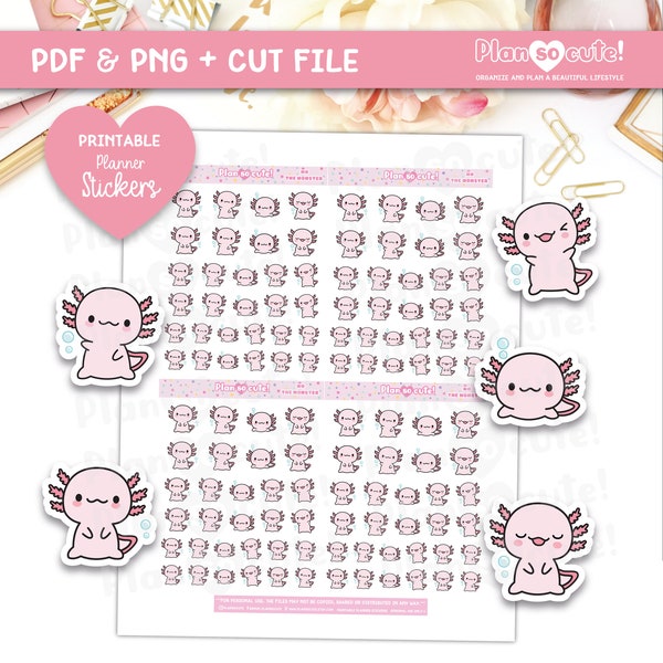 Xo the monster Printable Stickers, Axolotl Stickers