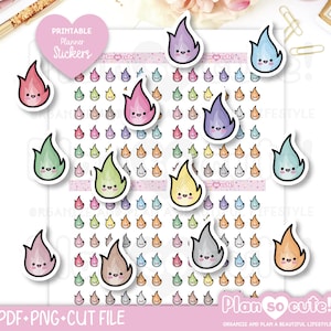 Flame Stickers, Kawaii Stickers, Printable Planner Stickers, Bullet Journal Stickers, Erin Condren Stickers, Hobonichi stickers