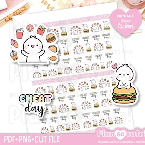 Tiny Puppet Cheat day Stickers, Fastfood Printable Planner Stickers, Bullet Journal Stickers, Printable PRINTABLE
