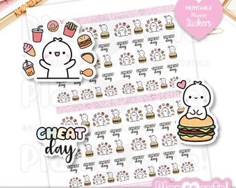 Tiny Puppet Cheat day Stickers, Fastfood Printable Planner Stickers, Bullet Journal Stickers, Printable PRINTABLE