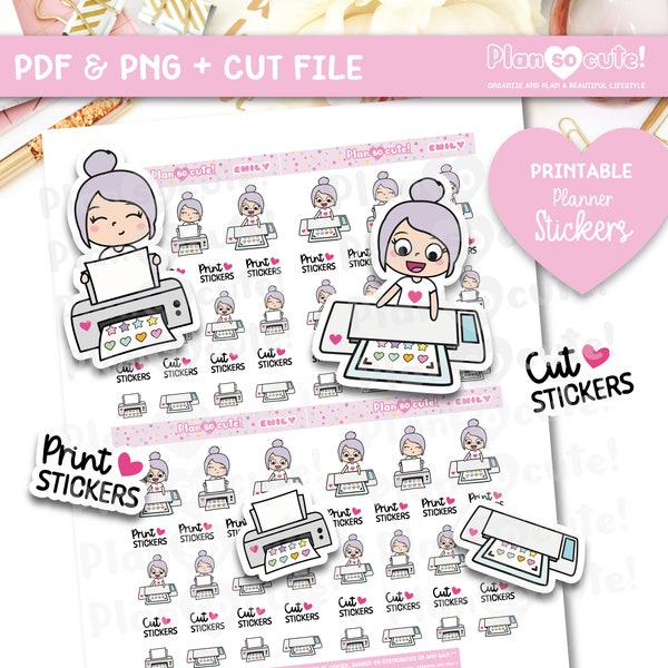 Emily Loves Print and Cut Stickers, Print & Cut Printable Planner Stickers, Cricut and Silhouette Files, For personal use