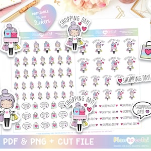 Emily Shopping Day, klare Haut. Druckbare Planeraufkleber, Silhouette und Cricut-Datei