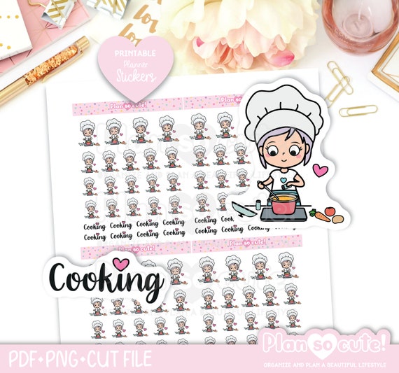Emily Cooking, Printable Stickers, Planner Stickers, Cricut and Silhouette Files, personal use