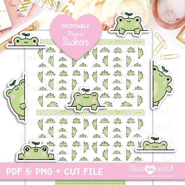 Sapi the Frog, Peek a Boo Stickers, Cute Frog Stickers, Printable Planner Stickers