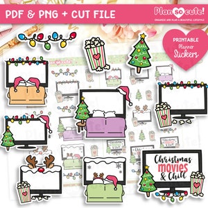 Kerstfilms en chillen, afdrukbare stickers, plannerstickers, Cricut en silhouetbestanden, persoonlijk gebruik