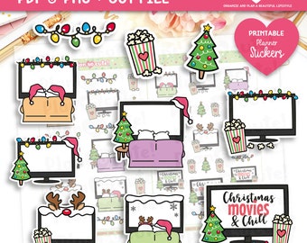 Christmas Movies and Chill, Printable Stickers, Planner Stickers, Cricut and Silhouette Files, personal use