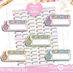 Verjaardagsstickers, gelukkige verjaardag, afdrukbare plannerstickers, Bullet Journal-stickers