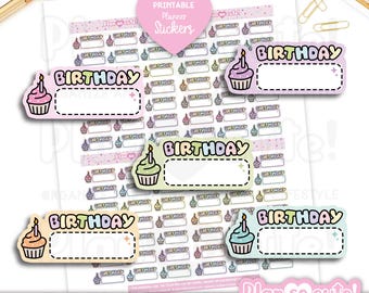 Birthday Stickers, Happy Birthday, Printable Planner Stickers, Bullet Journal Stickers