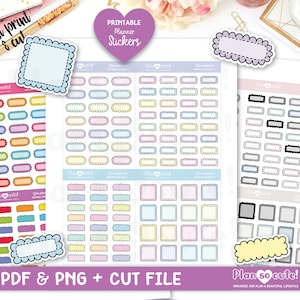 Mix Scallop Boxes, Printable Planner Stickers, Doodle Stickers, Quarter box Scallop