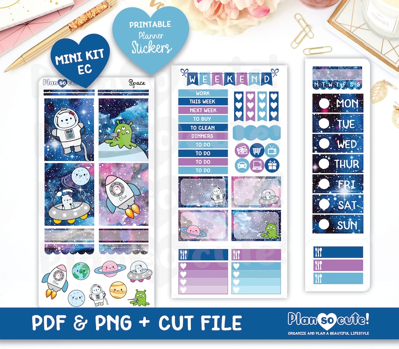 Galaxy Mini Kit Printable Planner Stickers Space Planner - Etsy