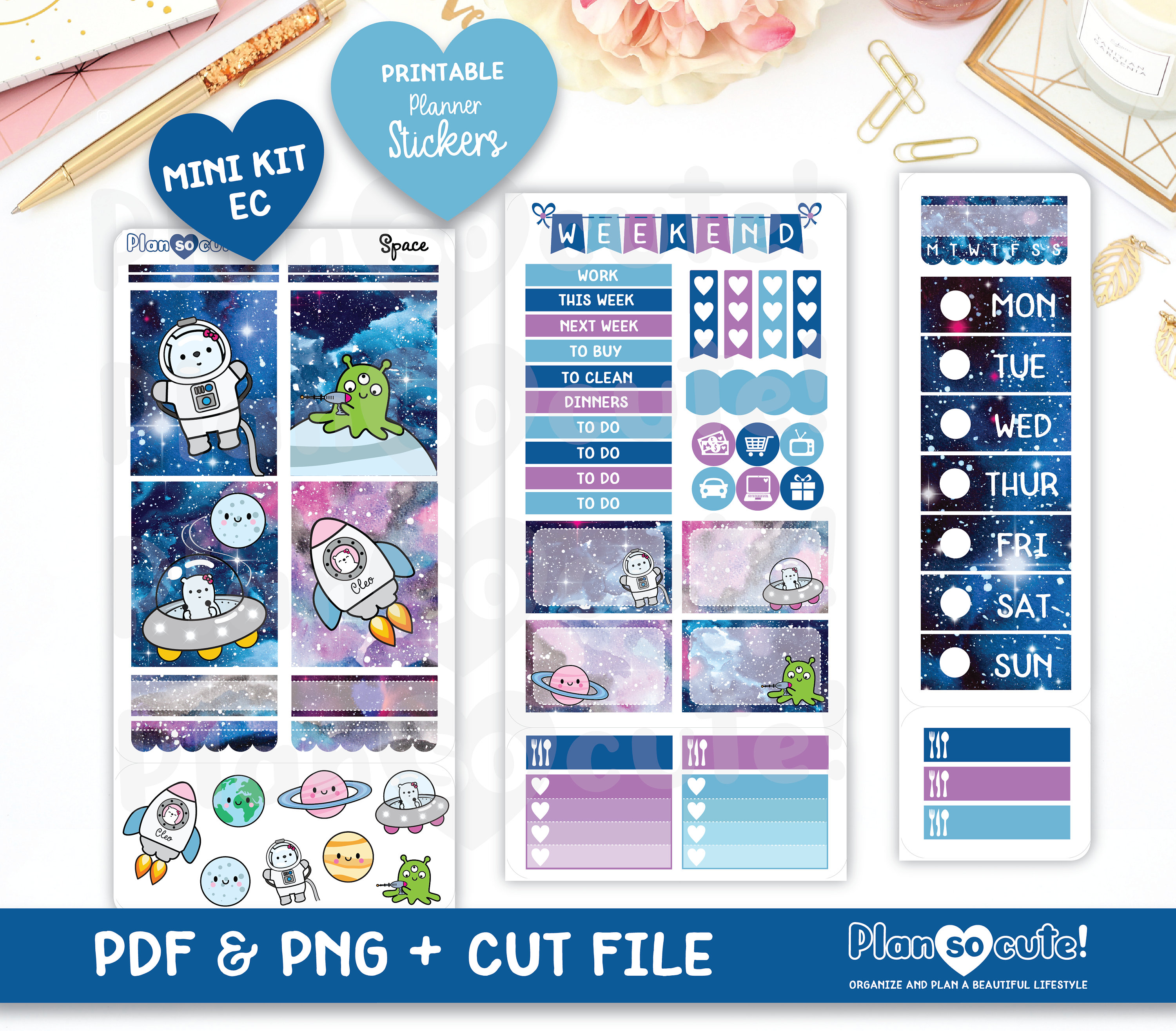 Galaxy Mini Kit, Printable Planner Stickers, Space Planner Stickers ...