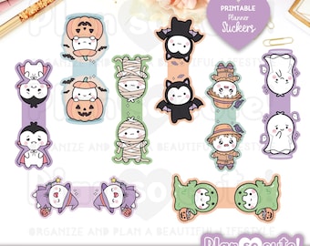 Printable Bookmark, Tiny Puppet Halloween, Digital Bookmark, Printable Planner Stickers, Bullet Journal Stickers