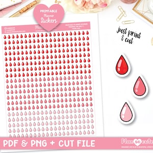 Doodle goccia di sangue, tracker mestruale, adesivi pianificatore stampabili