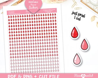 Doodle Blood Drop, Period Tracker, Printable Planner Stickers