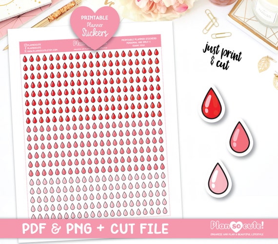 Doodle Blood Drop Period Tracker Printable Planner Stickers | Etsy