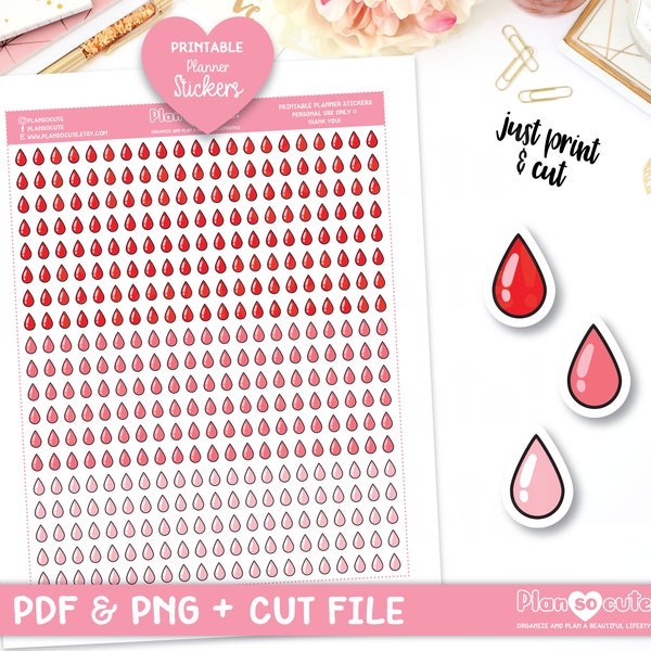 Doodle bloeddruppel, menstruatietracker, afdrukbare plannerstickers