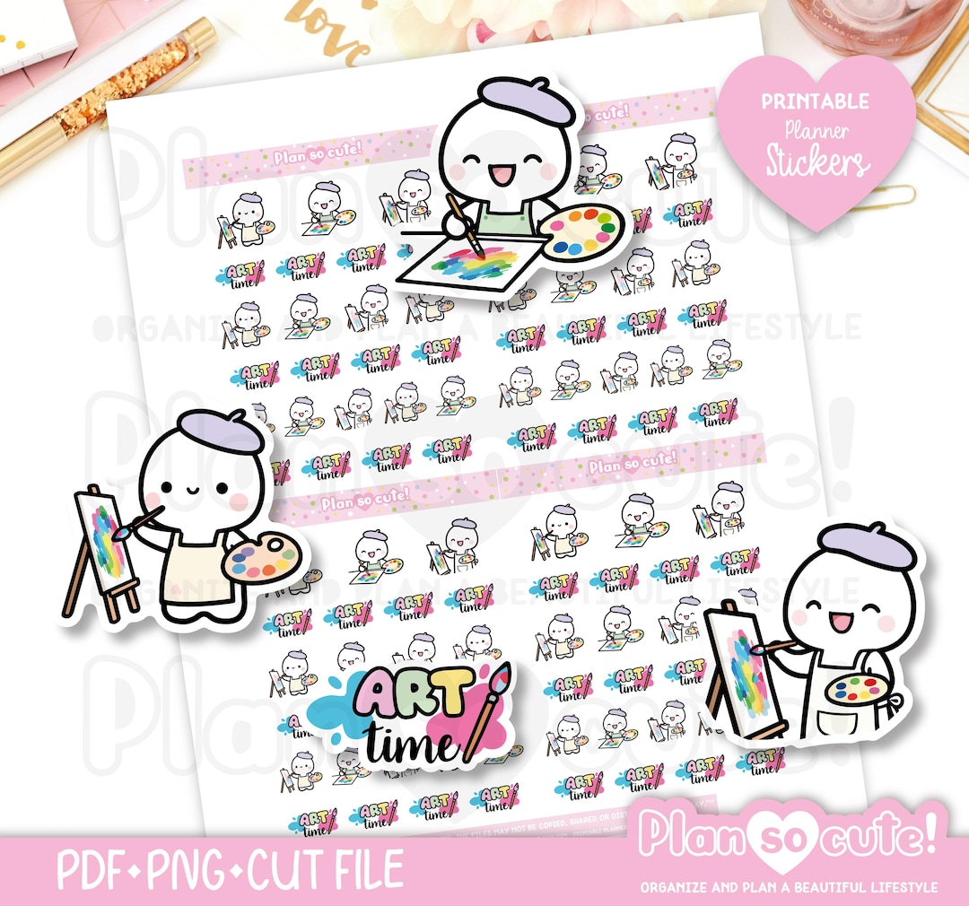Sticker Puppet Tiny Puppet Art Time Stickers, Plastic Artist Printable Planner ...
