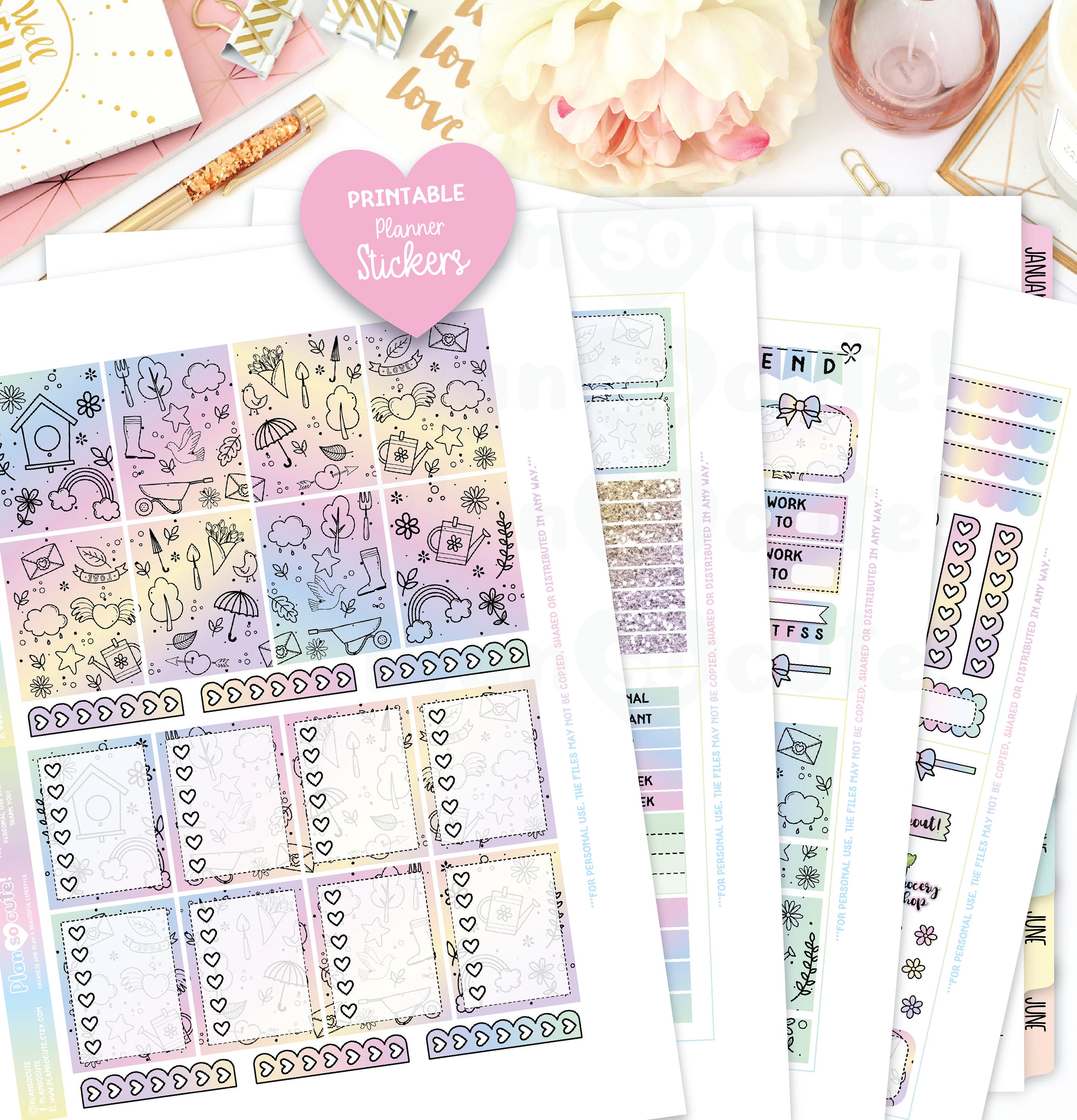 Spring Printable Planner Stickers Gradient Erin Condren - Etsy