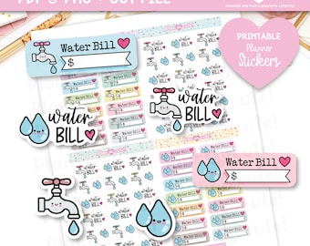 Water Bill Printable Planner Stickers, Water Stickers, Finance Stickers, Bill Track Stickers, Payment Stickers, Bill Due stickers