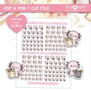Xo go to supermarket, Grocery shopping Printable Stickers, Axolotl Stickers