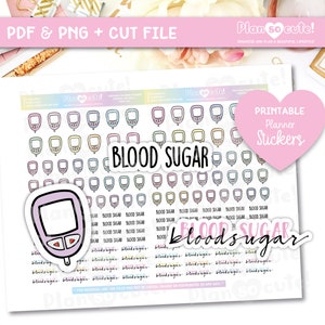 Blutzucker druckbare Planeraufkleber, Cricut- und Silhouette-Dateien, Erin Condren Aufkleber