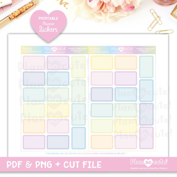 PRINTABLE EC Half Box, Rainbow, Pastel and Neutral colors. Printable Planner Stickers, Cricut and Silhouette files, Erin Condren Stickers.