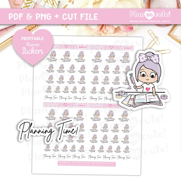 Emily Planning Time, Light Skin, Printable Planner Stickers, Cricut and Silhouette files, Bullet Journal Stickers, Erin Condren Stickers