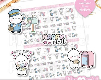 Tiny Puppet Happy Mail Stickers, Printable Planner Stickers, Bullet Journal Stickers, Printable PRINTABLE