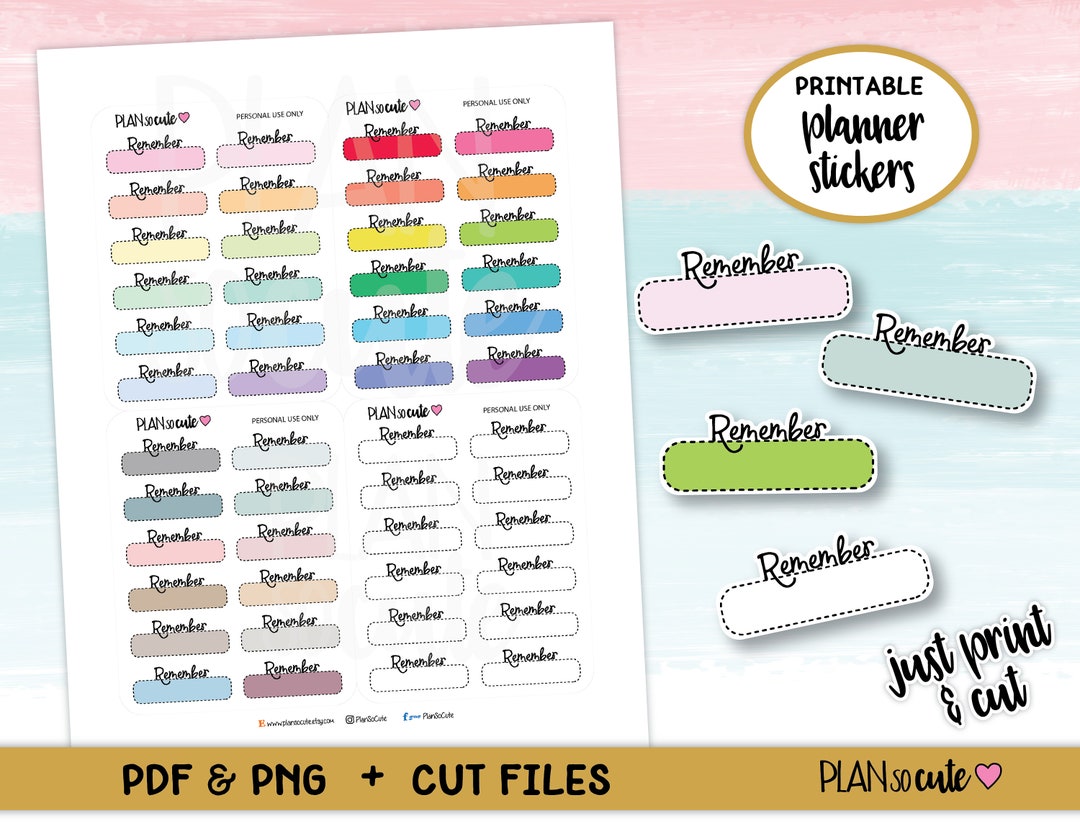 Remember Stitched Quarter Box Printable Planner Stickers - Etsy