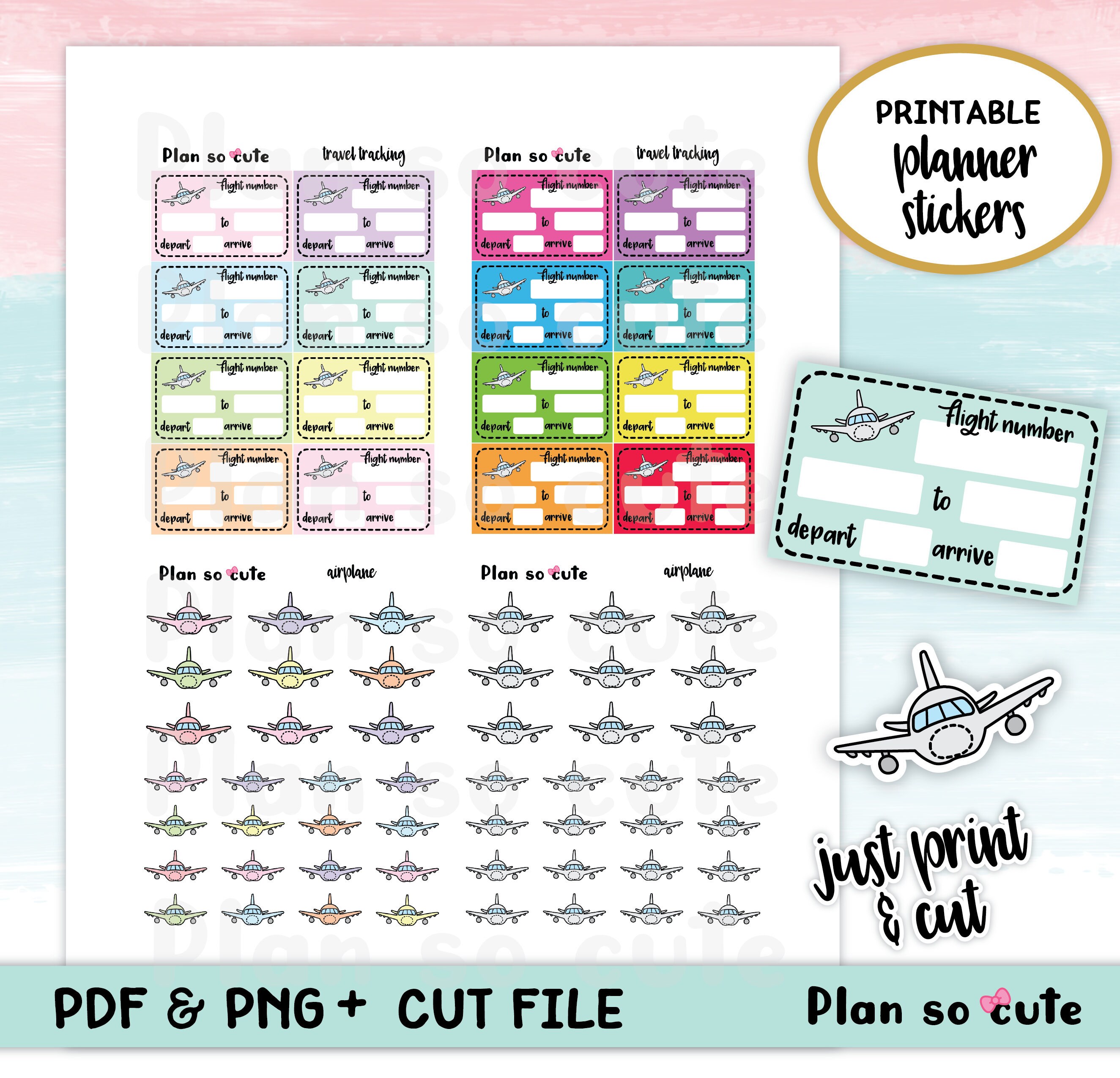 Travel Tracking Flight Stickers Printable Planner Stickers. | Etsy