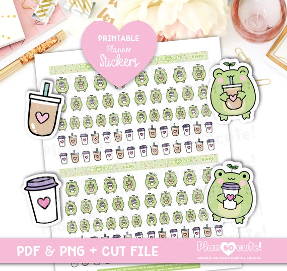 Sapi the Frog, Cute Frog Stickers, Coffee Time, Printable Planner Stickers