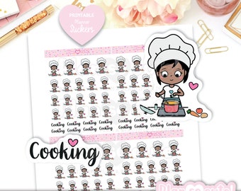 Emily Cooking, Dark Skin, Printable Stickers, Planner Stickers, Cricut and Silhouette Files, personal use