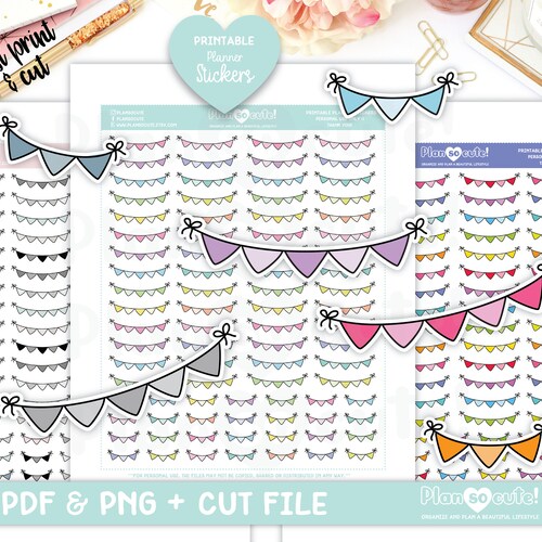 Doodle Banner Flags Printable Planner Stickers Doodle - Etsy