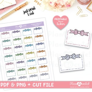 Doodle Glitter Half box Bow, Printable Planner Stickers, Doodle Stickers, Cricut and Silhouette files, Bullet Journal Stickers, EC Stickers