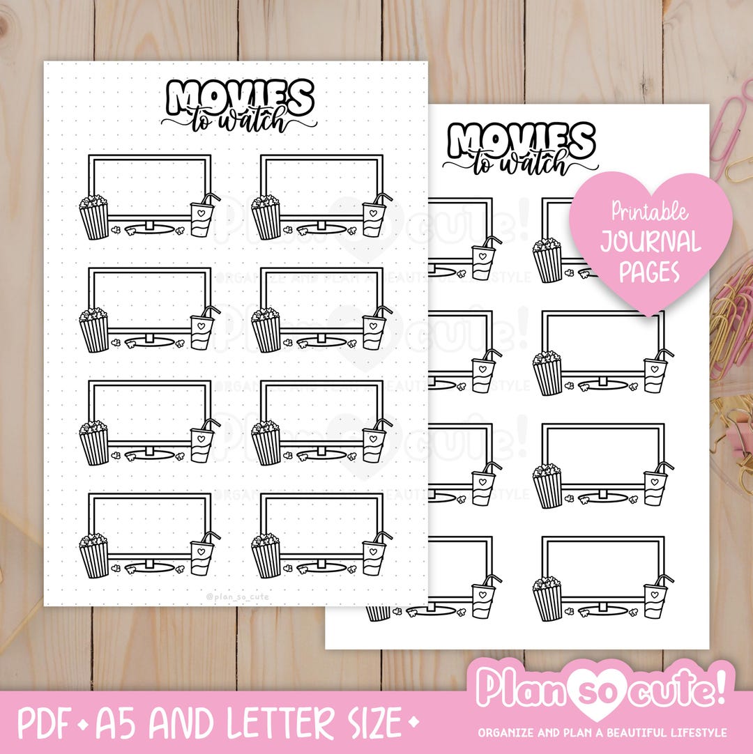 Movies to Watch Tracker, Bullet Journal Printable, A5 and Letter Size ...