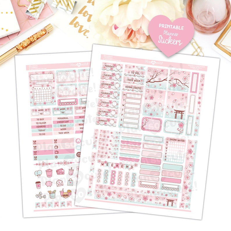 Sakura Hobonichi Cousin Kit, Printable Planner Stickers, Cherry Blossom ...