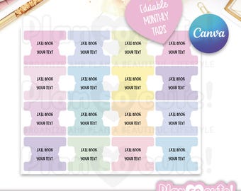 Planner Tabs Pastel Colors, Editable in Canva, Printable Planner Tabs, Erin Condren Planner Tabs