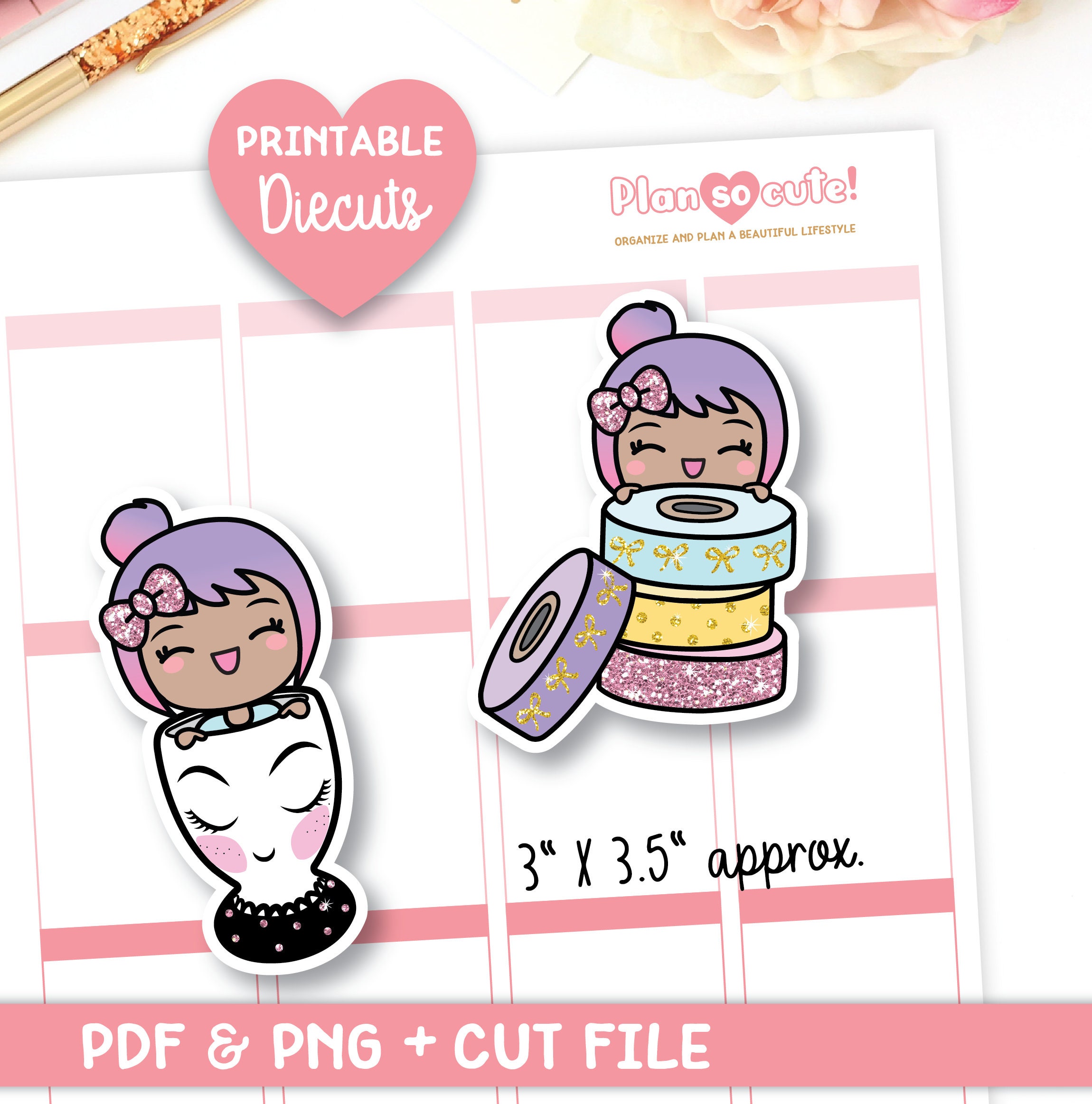Planner Girl Printable Die Cuts Foil Ready Sachi Digital | Etsy