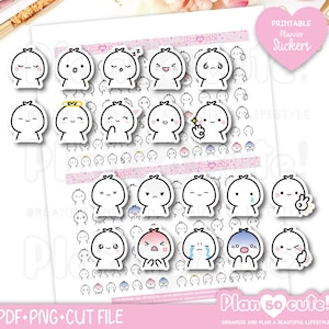 Tiny Puppet Emoji Set 2, Printable Planner Stickers, Bullet Journal Stickers