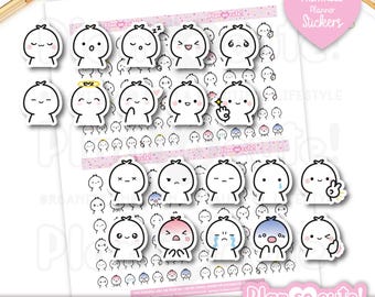 Set di 2 Emoji Tiny Puppet, Adesivi stampabili per planner, Adesivi per Bullet Journal