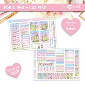 Sapi Hobonichi Neef Kit, Kawaii Afdrukbare Planner Stickers, Leuke Kikker, Hobo Kit