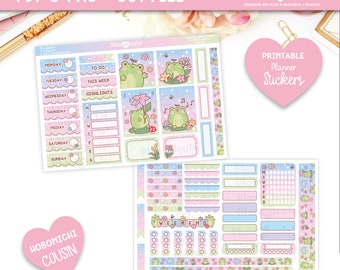 Sapi Hobonichi Cousin Kit, Kawaii Printable Planner Stickers, Cute Frog, Hobo Kit