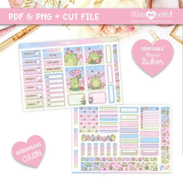 Sapi Hobonichi Cousin Kit, Kawaii Printable Planner Stickers, Cute Frog, Hobo Kit