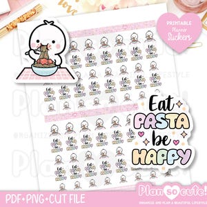 Tiny Puppet Eat pasta be happy Stickers, Spaghetti Printable Planner Stickers, Bullet Journal Stickers, Printable PRINTABLE