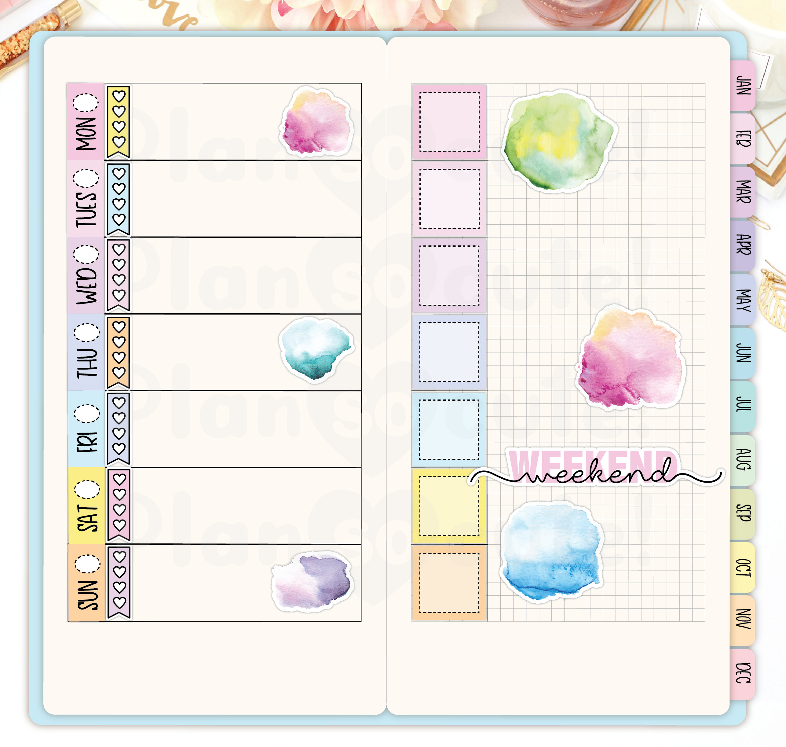 Watercolor Stains Printable Planner Stickers Cricut and - Etsy